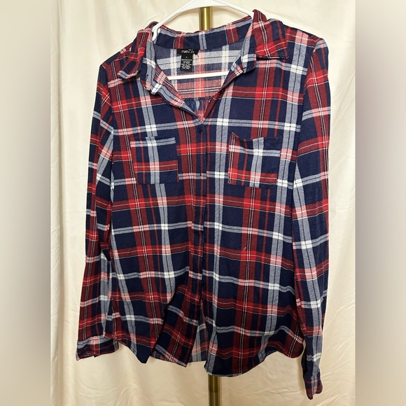 Rue21 Red and Blue Plaid Button Up Size L - Picture 1 of 3